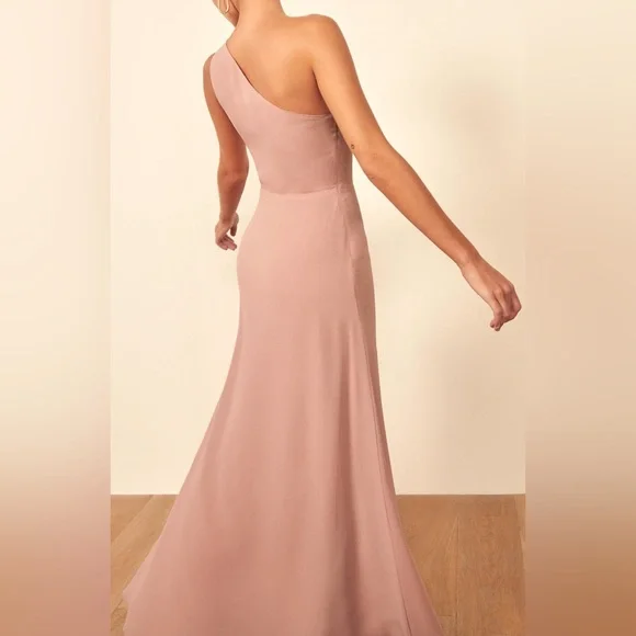 SOLD - REFORMATION Evelyn Dress - Blush One Shoulder Blush Light Pink 2 XS - Picture 5 of 8